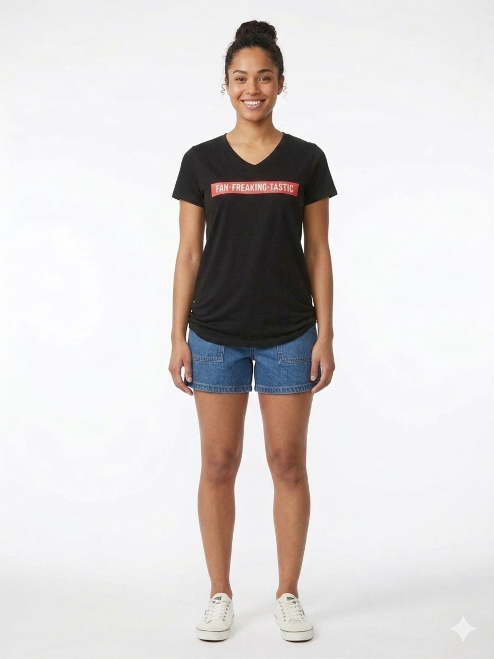 Fan-Freaking-Tastic Black Graphic V-Neck Tee
